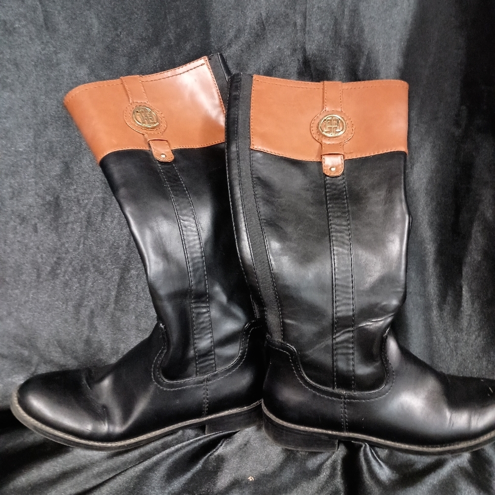 Tommy HILL FIGURE right under knee fitting size 7 black and brown dress boots - Picture 1 of 11